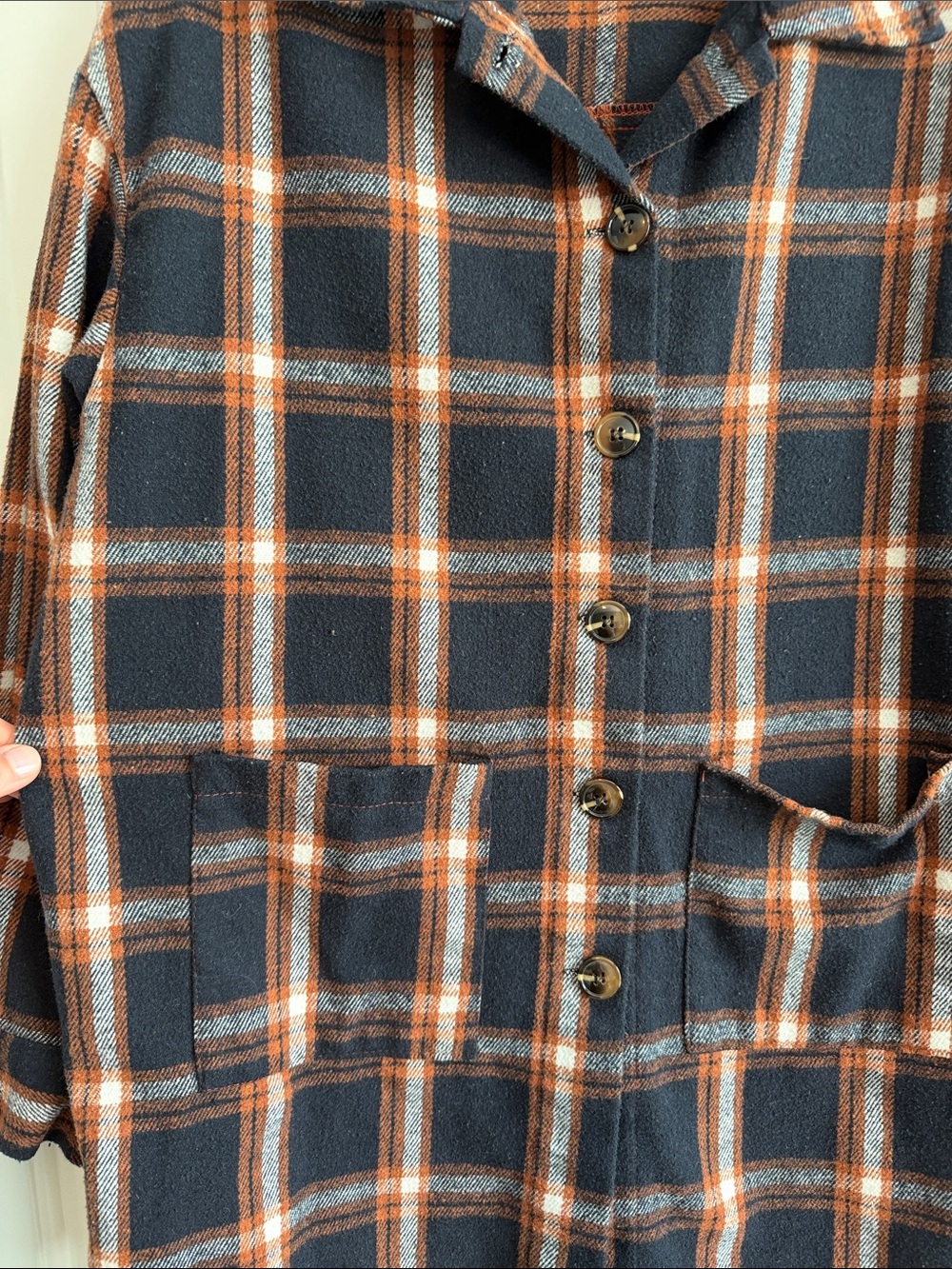 Plaid Button-Front Women’s Jacket - Navy & Rust - Picture 2 of 4